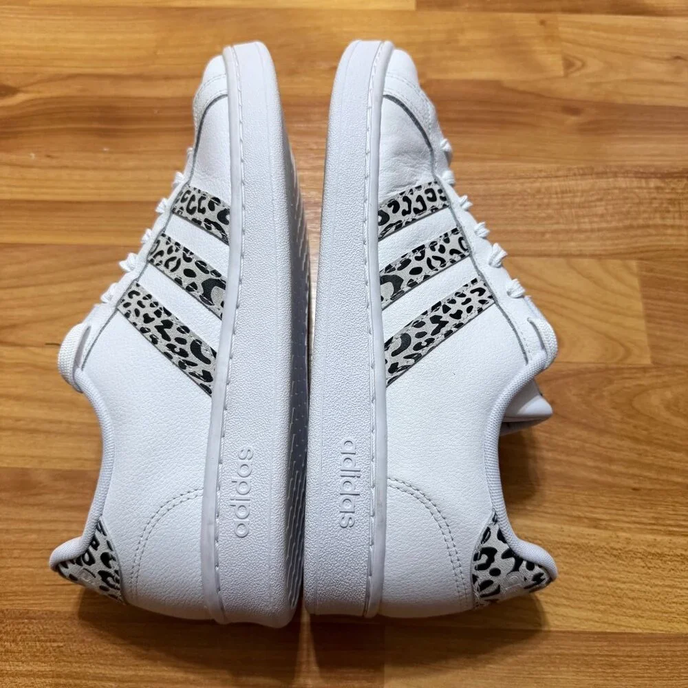 Adidas Womens 9.5 Grand Court White & Leopard Stripe Sneakers Shoes Excellent - Picture 10 of 12